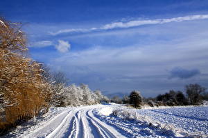 Картинки Времена года Зимние Дороги Небо Снега Нидерланды Природа