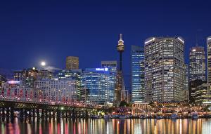 Картинки Австралия Небо Ночные Сидней город