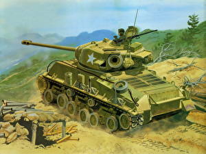Обои Рисованные Танки M4 Шерман M4A3E8 Sherman Армия