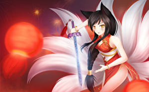 Картинки LOL Ahri компьютерная игра Фэнтези Девушки