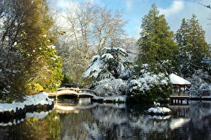 Обои Сезон года Зимние Канада Снеге Hatley Park Japanese Garden Victoria Природа