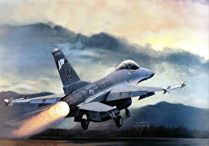 Картинка Самолеты Рисованные F-16 Fighting Falcon F-16c Night Falcon Авиация