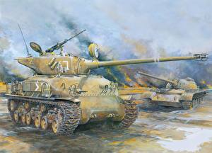 Фотографии Рисованные Танк M4 Шерман M51 ISHERMAN Армия