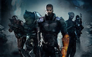 Картинки Mass Effect Mass Effect 3 Коммандер Шепард, Грант, кроган, Лиара Т’Сони, азари