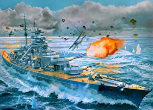 Фотографии Рисованные Корабли Бисмарк Армия