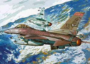 Картинка Самолеты Рисованные F-16 Fighting Falcon F-16C Авиация