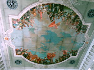 Картинки Волгоград ЖД Вокзал, Роспись на потолке город