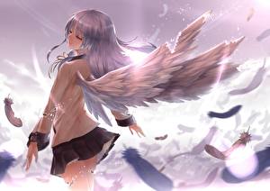 Обои Ангельские ритмы! девушка ангел с крыльями в юбке Аниме Девушки
