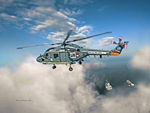 Фото Вертолет над морем Авиация