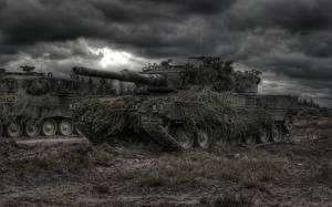 Картинки Танк Леопард 2 Камуфляж Leopard 2 ветки маскировка