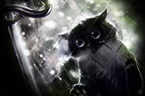 Картинки Коты Рисованные печальные глаза