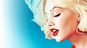 Картинка Gwen Stefani красные губы Музыка Знаменитости Девушки