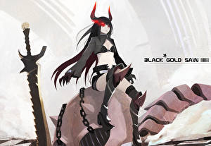 Фотографии Black Rock Shooter Black Gold Saw Аниме Девушки