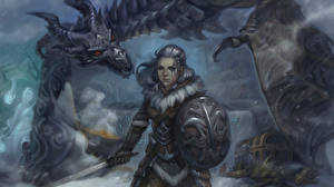 Обои Воин The Elder Scrolls V: Skyrim Щиты Девушки
