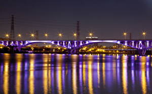 Обои Китай Мосты Ночью Уличные фонари Тайбэй город