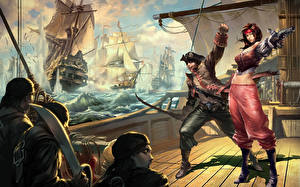 Фотография Пираты Корабли Парусные Фантастика Девушки