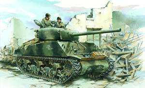 Обои для рабочего стола Рисованные Танки M4 Шерман Sherman M4A3(76)W Армия
