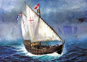 Обои Корабли Рисованные Парусные Корабль Христофора Колумба (Нинья)