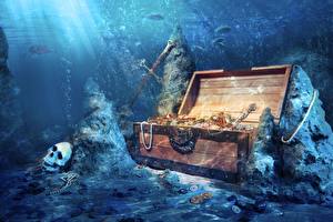 Фотография Подводный мир сундук с сокровищами Фантастика