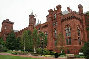 Фотографии Замки Америка Вашингтон город Smithsonian Castle Города