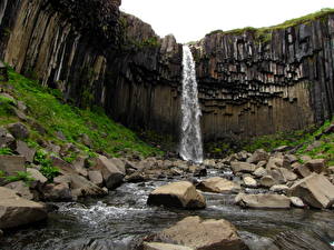 Обои Водопады Ручей Svartifoss Skaftafell National Park Исландия Природа