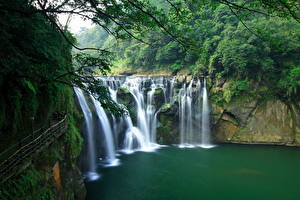 Картинки Водопады Тайвань Shifen Природа