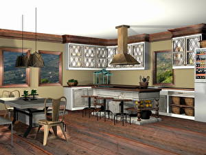 Картинка Интерьер Кухня Дизайна 3D Графика