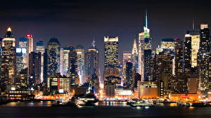 Фотография США Нью-Йорк Ночь город