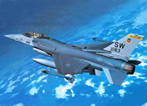 Фотографии Самолеты Рисованные F-16 Fighting Falcon F-16C Авиация