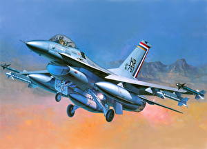 Картинки Самолеты Рисованные F-16 Fighting Falcon F-16A Авиация