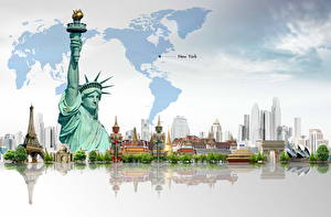 Фото США Нью-Йорк Статуя свободы Города