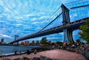 Фотография Мосты Америка Нью-Йорк  brooklyn bridge город