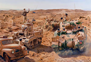 Фотографии Рисованные Танки Солдаты M4 Шерман Армия