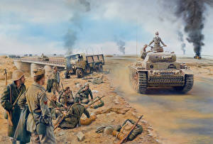 Фотография Рисованные Танки Солдаты Средний танк Pz.Kpfw. III Армия
