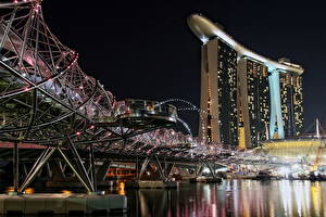 Фотографии Сингапур Мост Ночь город