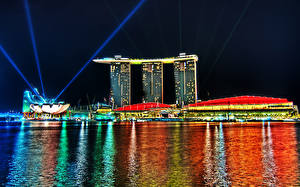 Фотографии Сингапур Побережье Ночью Лучи света
