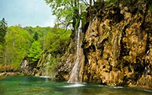 Обои для рабочего стола Водопады Озеро Хорватия Плитвицкие озера  Природа