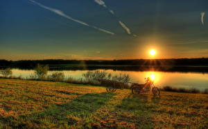 Фотография Рассветы и закаты Река Лучи света Солнца Германия Гессен Природа