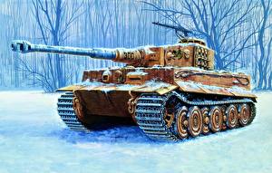 Картинка Рисованные Танк Снеге Tiger Ausf.E Армия