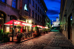 Картинки Финляндия Хельсинки HDR Ночью Уличные фонари Города