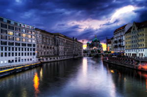 Картинка Германия Берлин HDR Ночью Облака Города