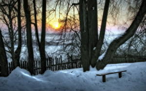 Картинка Времена года Зимние Рассвет и закат Снег Природа