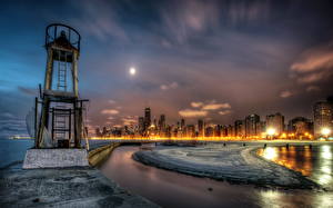 Картинки Америка Небо HDRI Ночь Чикаго город город