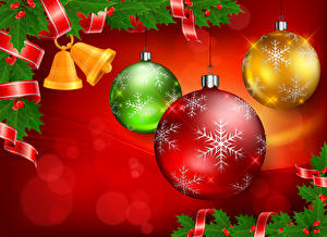 Картинка Праздники Новый год Шарики Колокольчик Снежинки