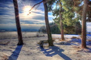 Картинка Времена года Зима Германия Снега Лучи света HDRI Ландкерн Природа