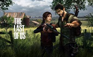 Обои The Last of Us Траве Джоэл Элли Игры Девушки