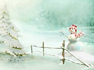 Фото Праздники Рождество Снеговик Снеге