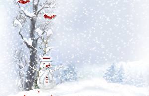 Картинка Праздники Рождество Снеговик Снег Снежинки