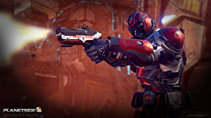 Фотография PlanetSide 2 Воины Пистолет Шлема Доспехи Выстрел Игры