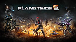 Картинка PlanetSide 2 Воины Автоматы Битвы Шлема Броне компьютерная игра